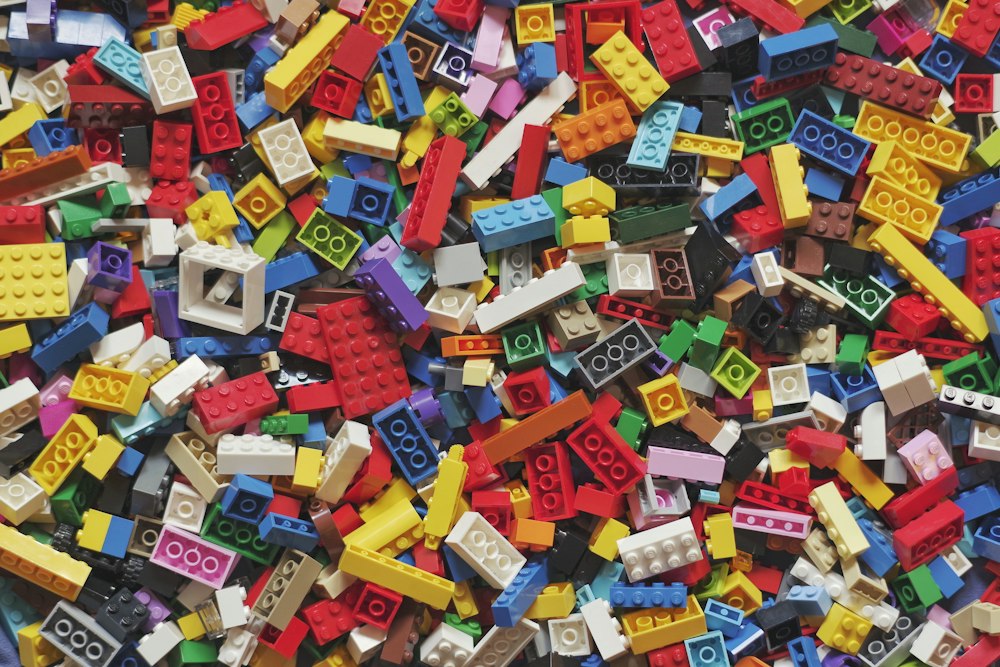 Colorful building bricks piled up
